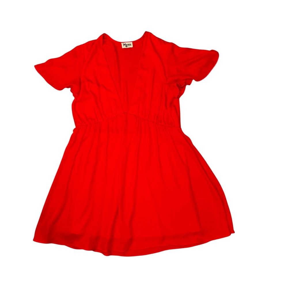 Show Me Your Mumu Mini Dress Women Medium Red Deep V-Neck Flutter Sleeve
